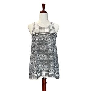 Max Studio Sleeveless Floral Pattern Lined Blouse Cream-Blues XS